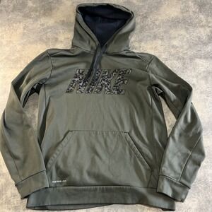 Nike Hoodie Men's Size M Green Camo Therma-Fit Fleece Pullover Sweatshirt